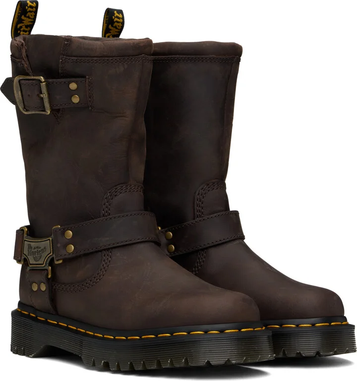 Dr. Martens Brown Anistone Hi Leather Biker Boots - Image 4