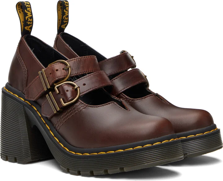 Dr. Martens Brown Eviee Leather Mary Jane Heels - Image 4