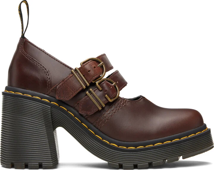 Dr. Martens Brown Eviee Leather Mary Jane Heels
