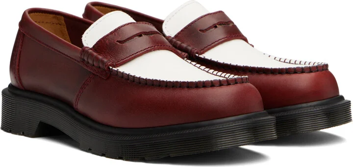 Dr. Martens Burgundy & White Penton Two-Tone Leather Loafers - Image 4