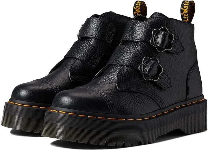 Dr. Martens Devon Flower Women's Shoes Black Milled Nappa : UK 4 (US Women's 6) M, Leather