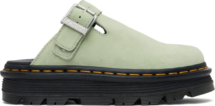 Dr. Martens Green Zebzag Suede Slingback Platform Slip-On Loafers