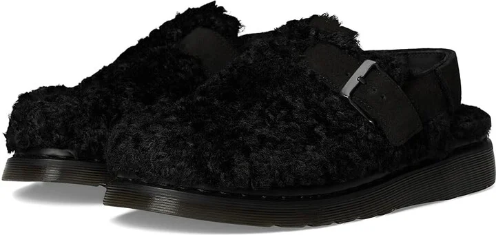 Dr. Martens Jorge II Faux Fur Lined Deluxe Borg Slingback Mules Lace-up Boots Black : UK 5 (US Men's 6 - Women's 7) Medium, Leather