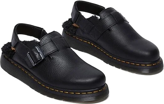 Dr. Martens Jorge II Faux Fur Lined Leather Slingback Mules Lace-up Boots Black : UK 12 (US Men's 13) Medium