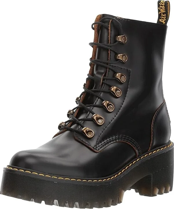 Dr. Martens Leona 7 Hook Boot Women's Shoes Black Vintage Smooth : UK 3 (US Women's 5) M, Leather - Image 2