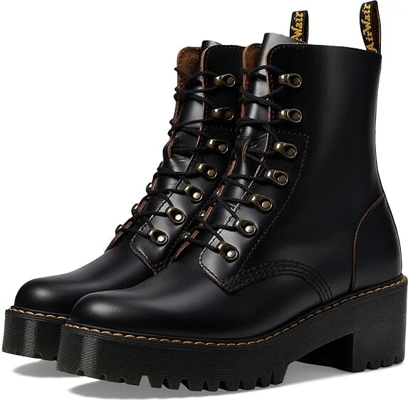 Dr. Martens Leona 7 Hook Boot Women's Shoes Black Vintage Smooth : UK 3 (US Women's 5) M, Leather