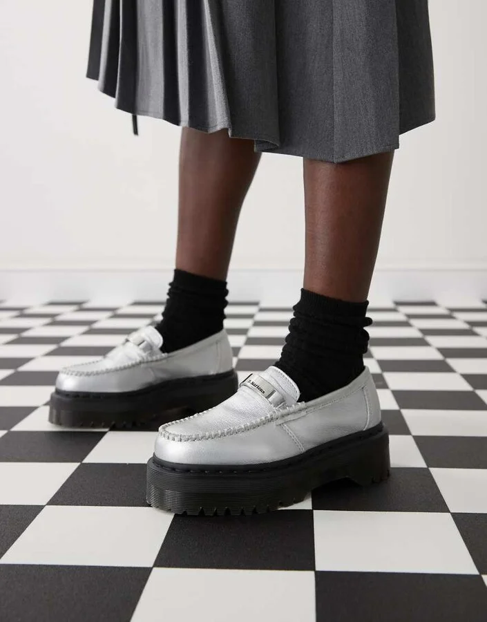 Dr Martens Penton II quad loafers in silver - Image 2