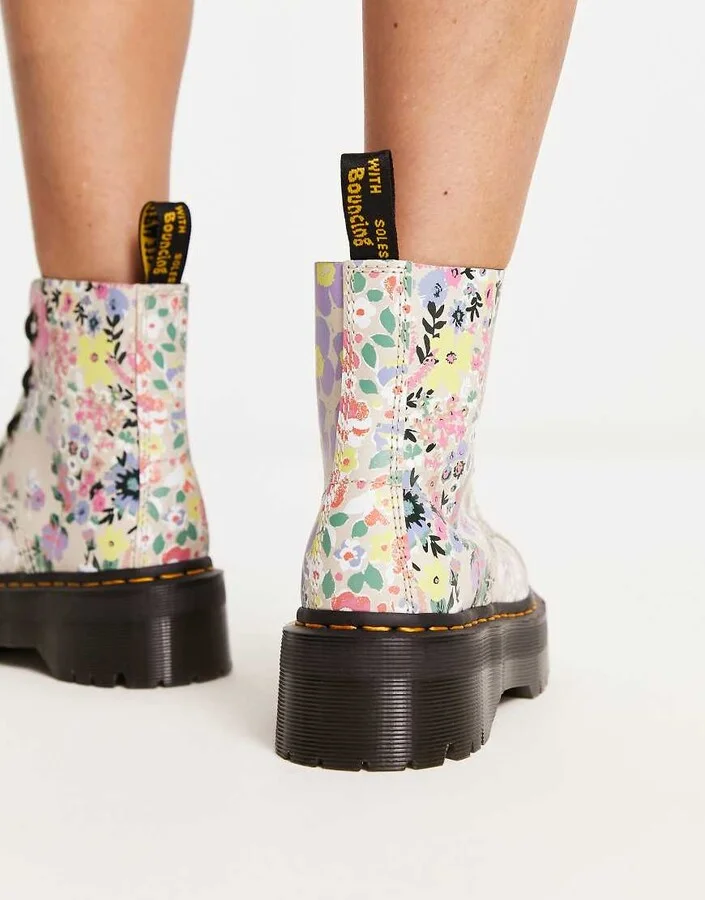 Dr Martens Sinclair flatform boots in floral mash up - Image 2