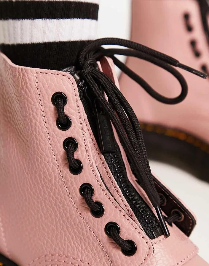 Dr Martens Sinclair flatform boots in peach leather - Image 3