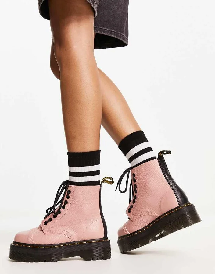 Dr Martens Sinclair flatform boots in peach leather - Image 4