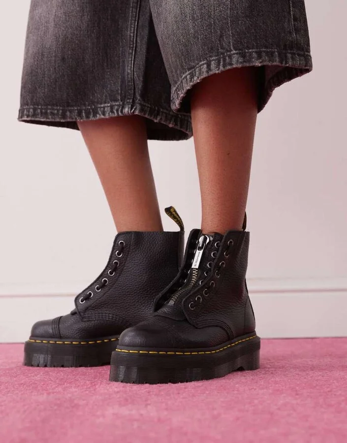Dr Martens Sinclair flatform zip tumbled leather boots in black - Image 2