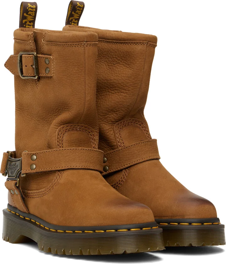 Dr. Martens Tan Anistone Hi Leather Biker Boots - Image 4