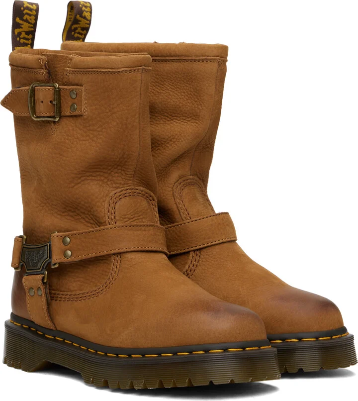 Dr. Martens Tan Anistone Hi Leather Biker Boots - Image 4