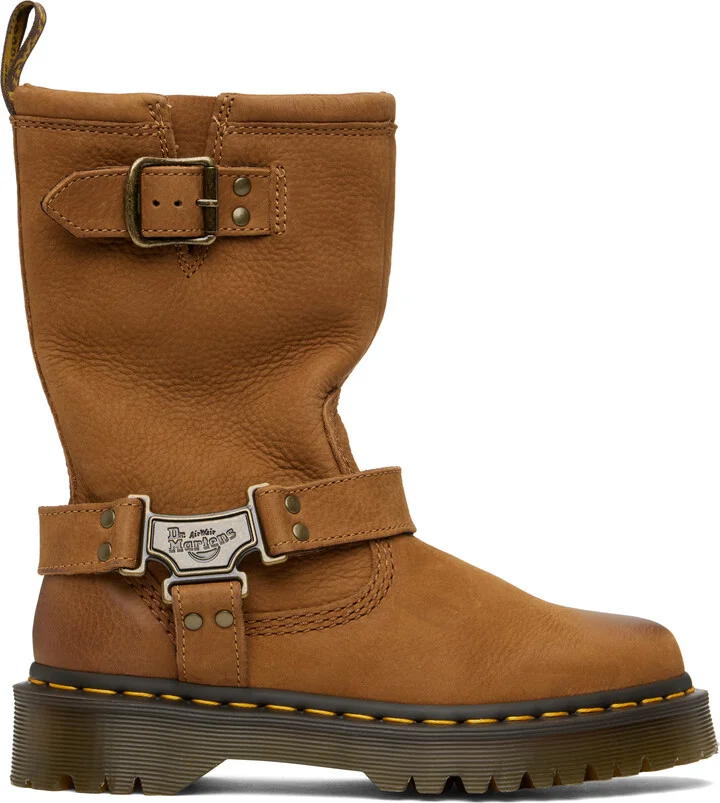 Dr. Martens Tan Anistone Hi Leather Biker Boots