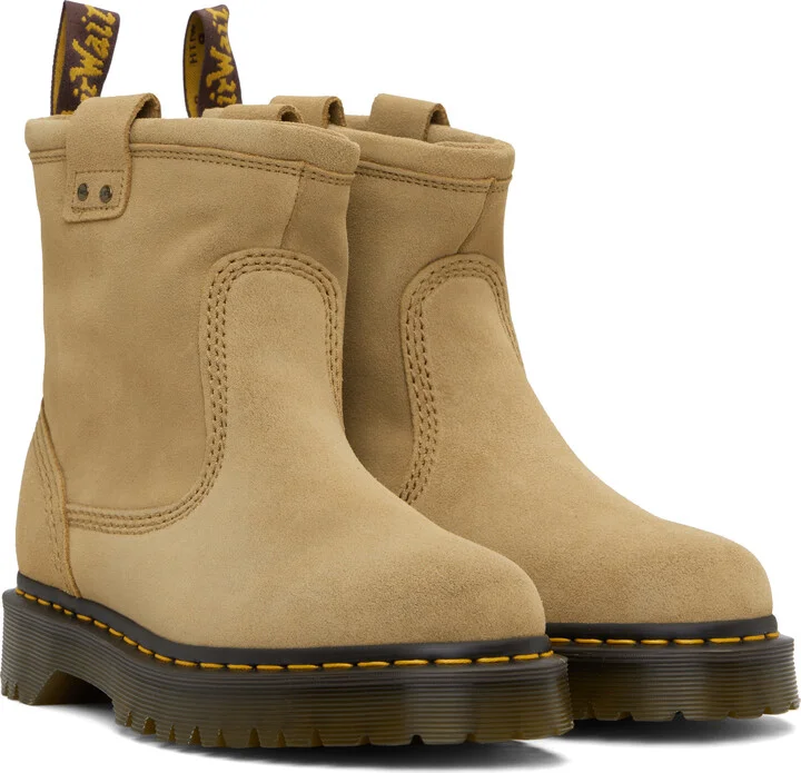 Dr. Martens Tan Anistone Lo Suede Biker Boots - Image 4