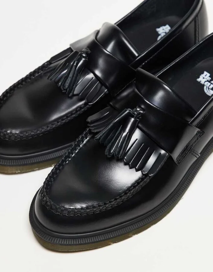 Dr Martens unisex Adrian tassel loafers in black polished smooth leather - Image 3