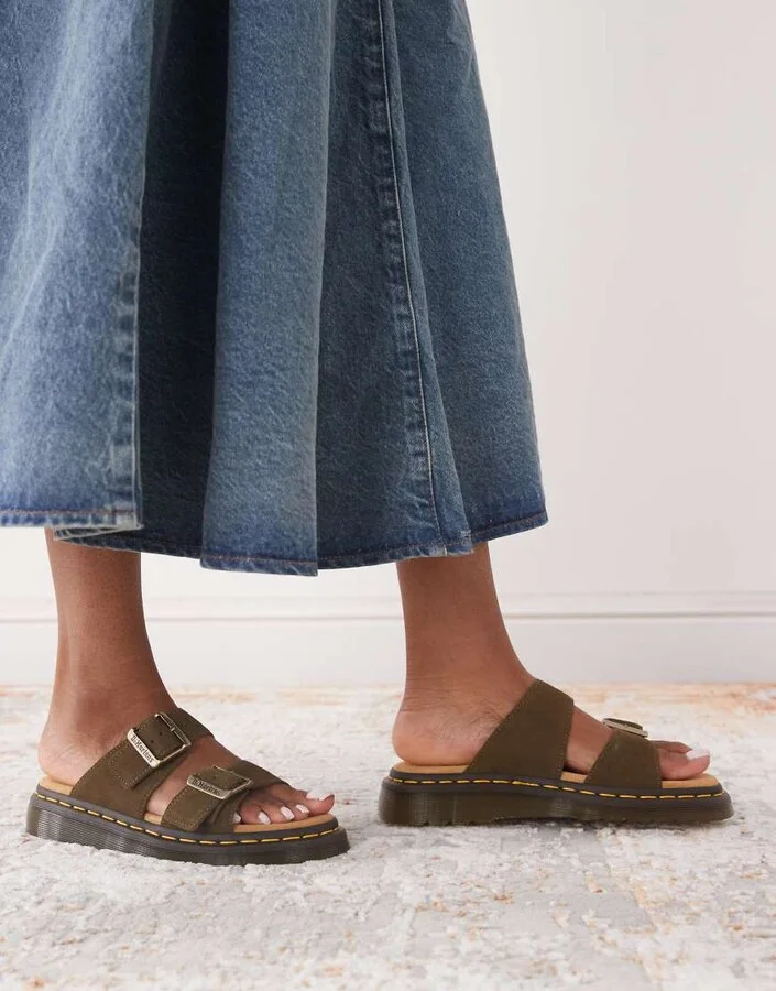 Dr Martens unisex Josef slides in dark olive - Image 2
