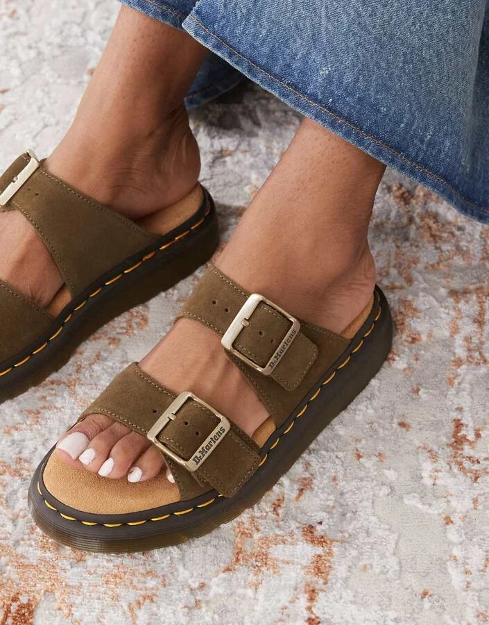 Dr Martens unisex Josef slides in dark olive - Image 3
