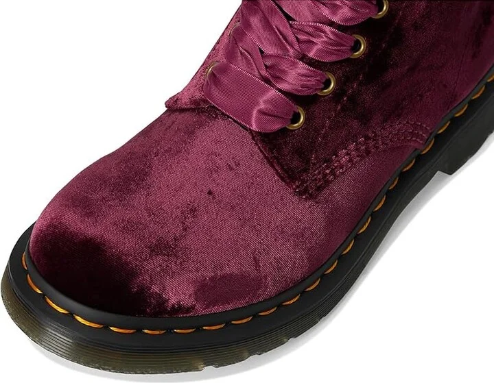 Dr. Martens Vegan 1460 Pascal Velvet Lace-Up Boots Women's Boots Cherry Red : UK 4 (US Women's 6) M, Synthetic - Image 2