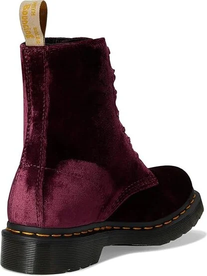 Dr. Martens Vegan 1460 Pascal Velvet Lace-Up Boots Women's Boots Cherry Red : UK 4 (US Women's 6) M, Synthetic - Image 4