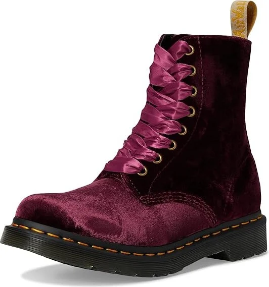 Dr. Martens Vegan 1460 Pascal Velvet Lace-Up Boots Women's Boots Cherry Red : UK 4 (US Women's 6) M, Synthetic - Image 5