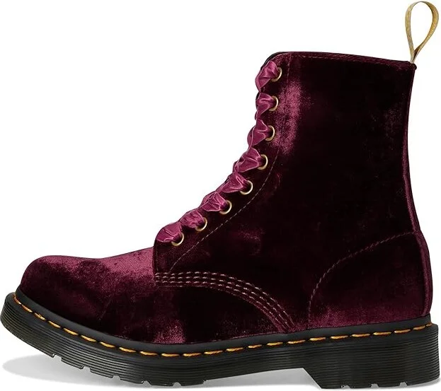 Dr. Martens Vegan 1460 Pascal Velvet Lace-Up Boots Women's Boots Cherry Red : UK 4 (US Women's 6) M, Synthetic - Image 6