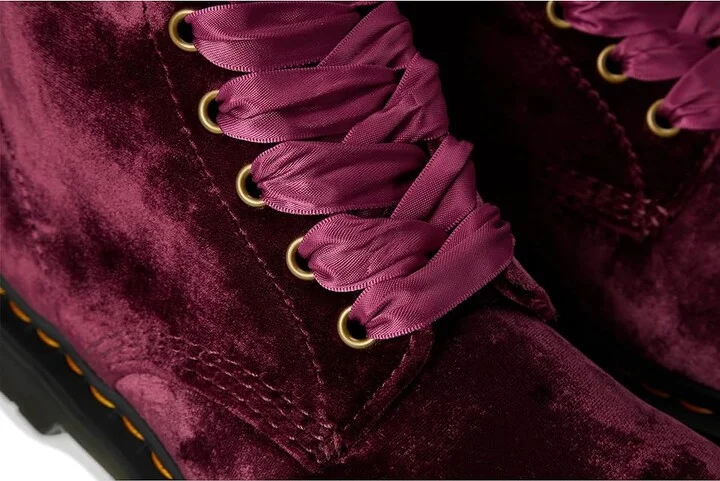 Dr. Martens Vegan 1460 Pascal Velvet Lace-Up Boots Women's Boots Cherry Red : UK 4 (US Women's 6) M, Synthetic - Image 7