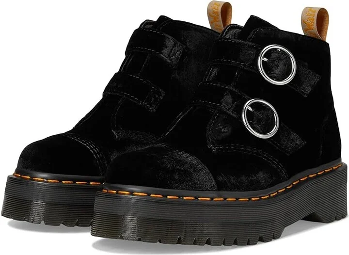 Dr. Martens Vegan Devon Velvet Platform Boots Women's Boots Black : UK 7 (US Women's 9) M