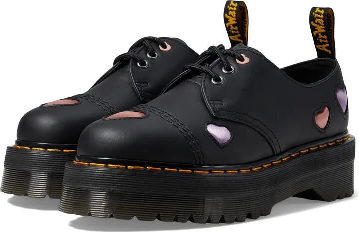 Dr. Martens Womens 1461 Quad Heart Leather Platform Shoe