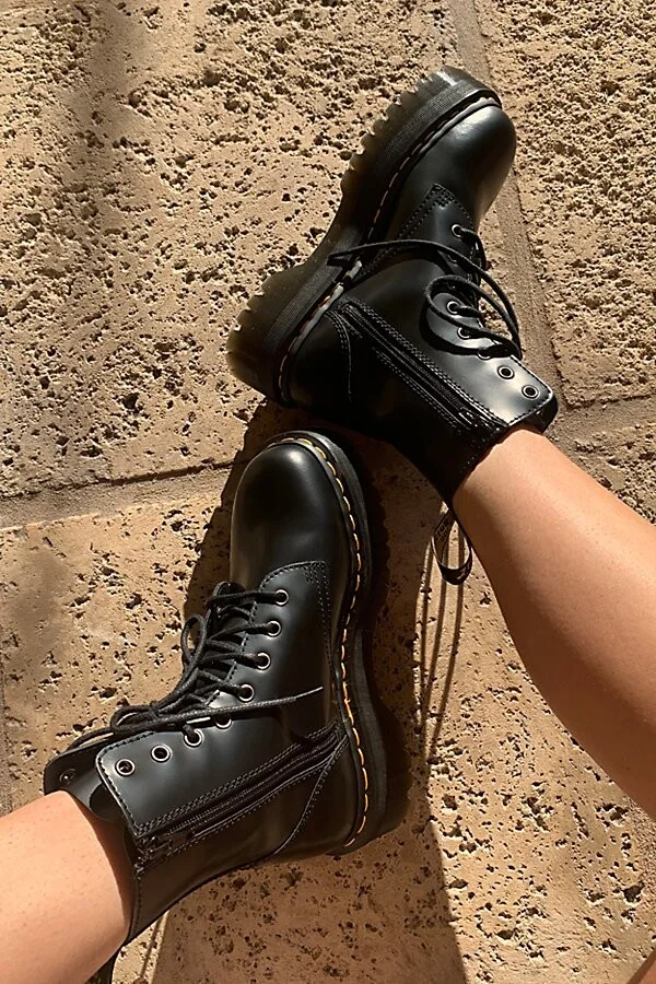 Dr. Martens Women's Jadon Platform 8-Eye Boot in Black - Polished Smooth - Image 2