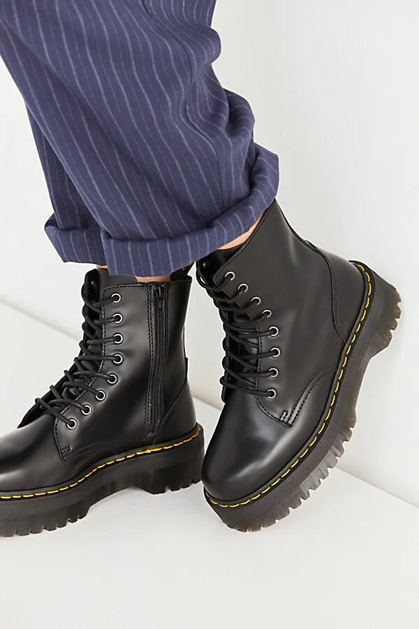 Dr. Martens Women's Jadon Platform 8-Eye Boot in Black - Polished Smooth - Image 3
