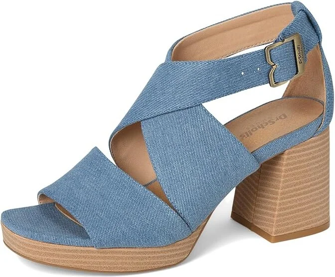 Dr. Scholl's Maya Block Heel Sandal Women's Sandals Blue Denim : 7.5 M, Leather/Textile - Image 5