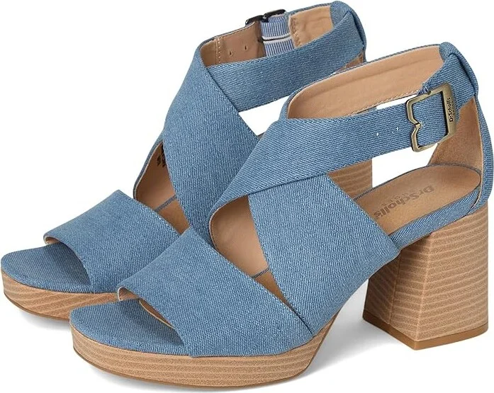 Dr. Scholl's Maya Block Heel Sandal Women's Sandals Blue Denim : 7.5 M, Leather/Textile