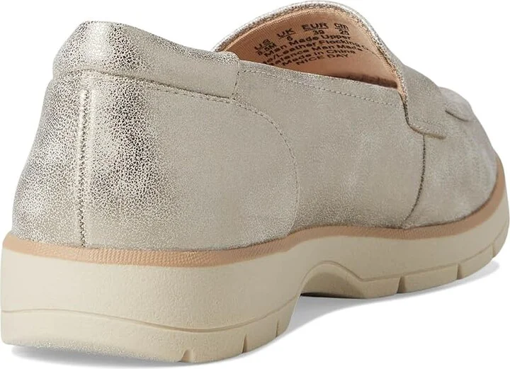 Dr. Scholl's Nice Day Loafer/Moc Women's Flat Shoes Light Gold Faux Leather : 9 W, Synthetic - Image 4