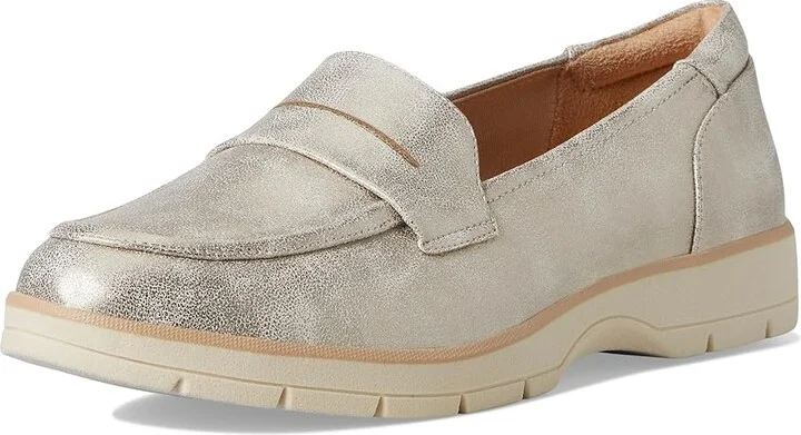Dr. Scholl's Nice Day Loafer/Moc Women's Flat Shoes Light Gold Faux Leather : 9 W, Synthetic - Image 5