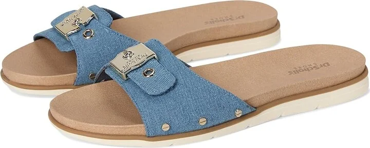 Dr. Scholl's Nice Iconic Flat Sandal Women's Sandals Blue Denim : 8.5 M, Faux Leather