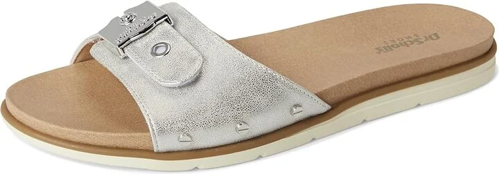 Dr. Scholl's Nice Iconic Flat Sandal Women's Sandals Metallic Silver Grey : 7.5 M, Faux Leather - Image 5