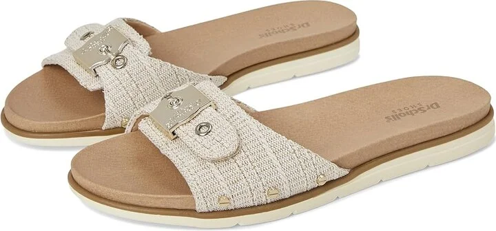 Dr. Scholl's Nice Iconic Flat Sandal Women's Wedge Shoes Light Gold Fabric : 9 M, Rubber/Synthetic