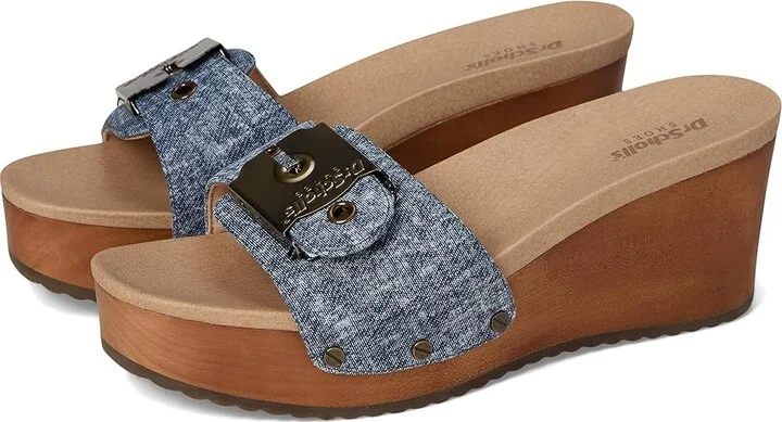Dr. Scholl's Original Life Slide Sandal Women's Sandals Dark Blue Denim Leather : 9 M