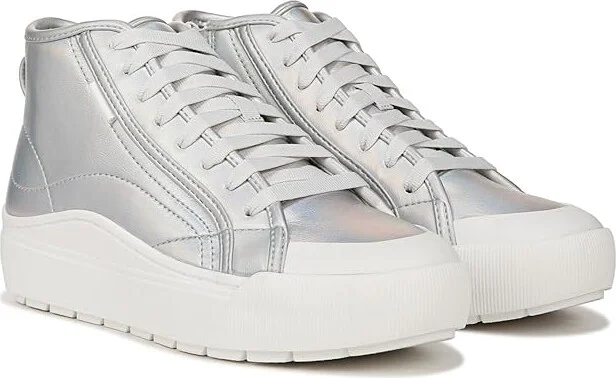 Dr. Scholl's Time Hi2 Sneaker Women's Shoes Silver Grey Metallic Foil : 9 M, Leather