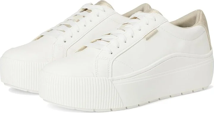 Dr. Scholl's Time Max Platform Sneaker Women's Shoes White Gold Faux Leather : 9 M, Synthetic