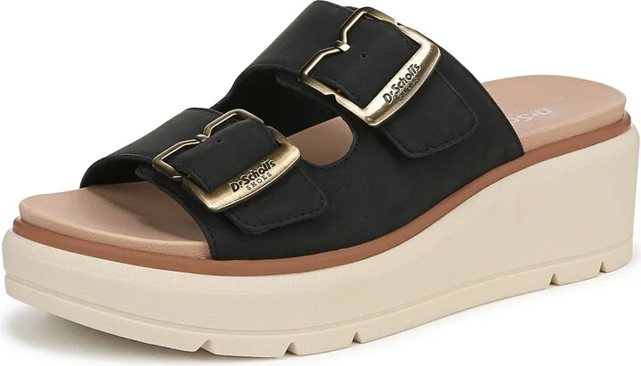 Dr. Scholl's Womens Nice Day Max OG Wedge Sandal Black Smooth 7 M