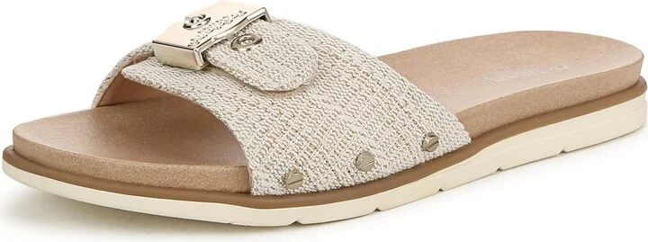 Dr. Scholl's Women's Nice Iconic Slide Sandal Light Gold Fabric 9 M