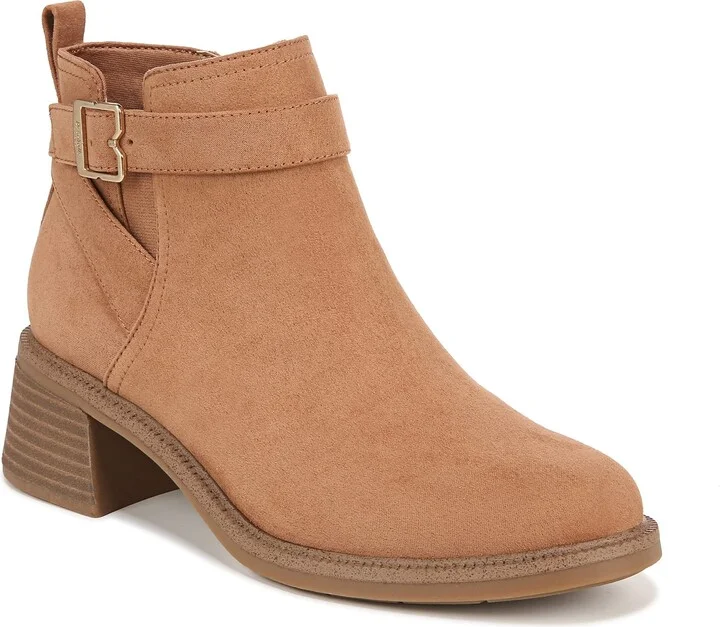 Dr. Scholl's Womens Retrospect Ankle Side Zip Block Heel Bootie Honey Brown Microfiber 7.5 M