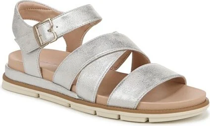 Dr. Scholl's Women's Timeless Life Flat Sandal Silver Smooth 7.5 M