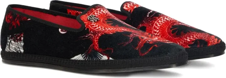 Dragon-Print Velvet Loafers - Image 2