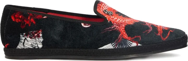 Dragon-Print Velvet Loafers