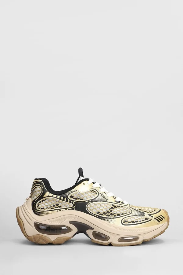 Dragon Sneakers In Gold Leather And Fabric