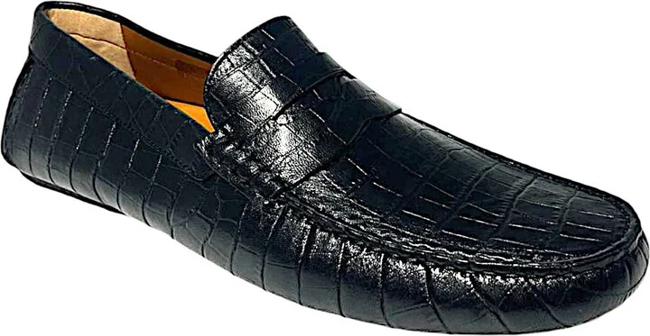 Dreamer 6301195 Men's Black Calf Embossed Leather Loafers