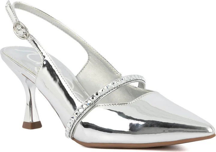 Dreya Womens Embellished Faux Leather Slingback Heels